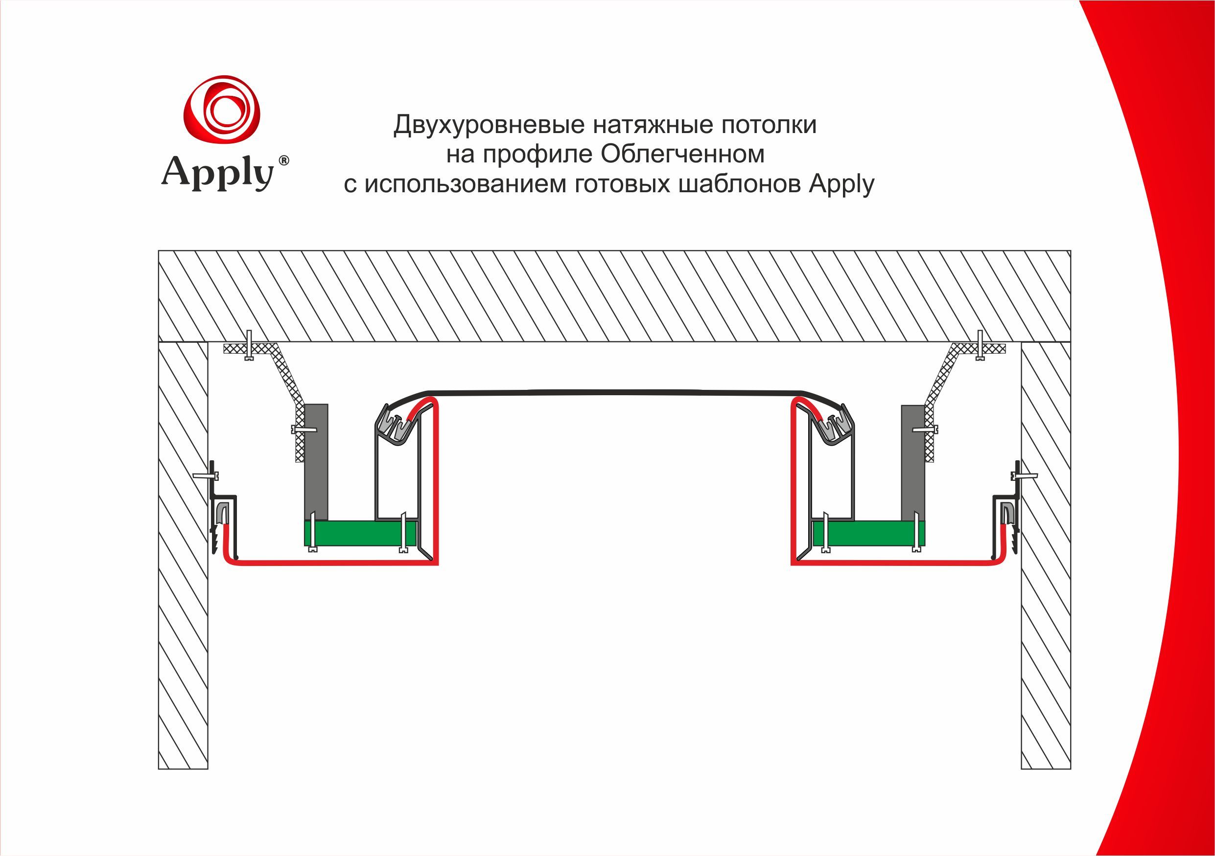 двухуровневые натяжные потолки на облегченном профиле Apply